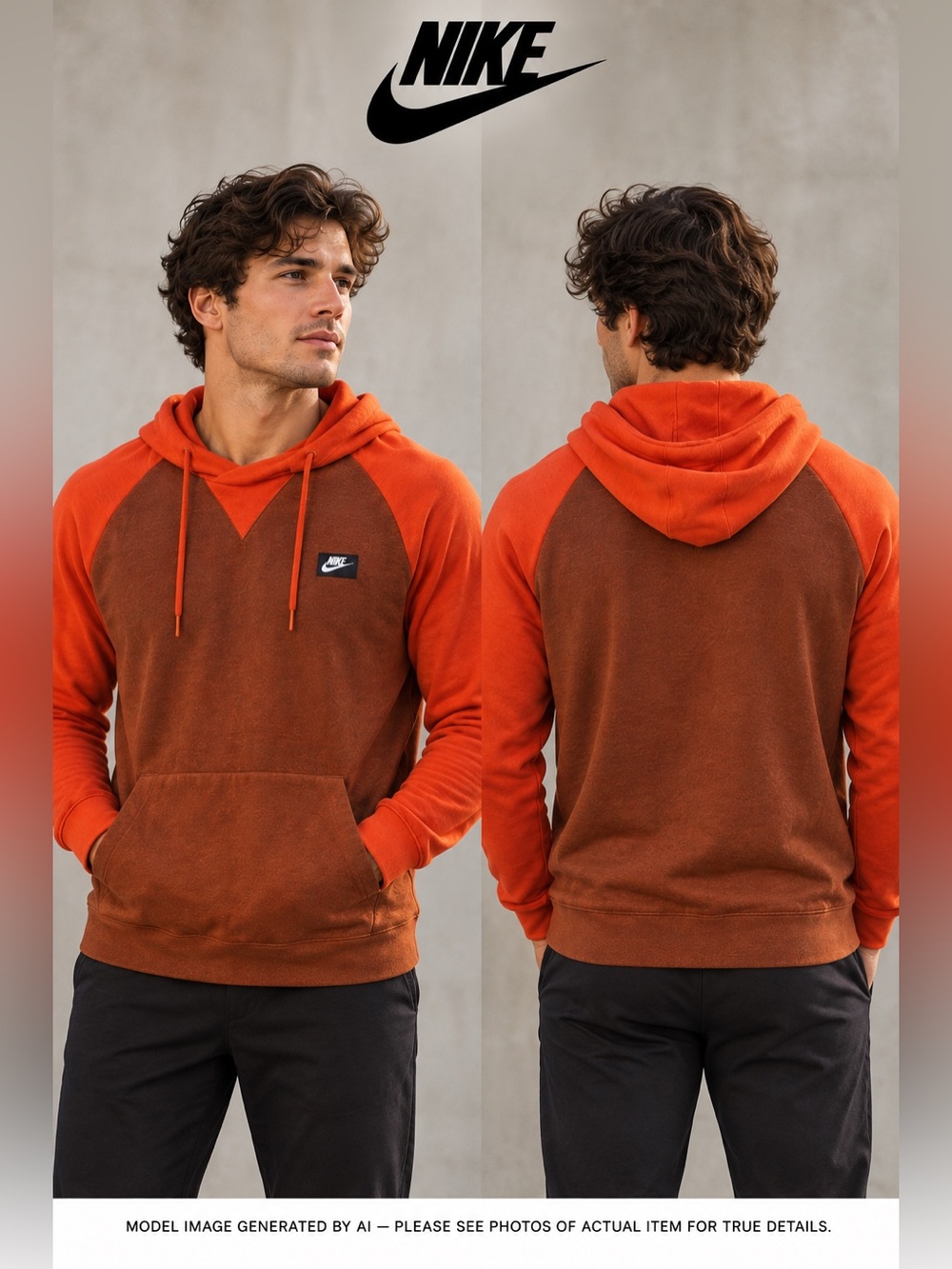 Nike Draw String Long Sleeve Hoodie Two Tone Color Block Red Size Small Unisex‎